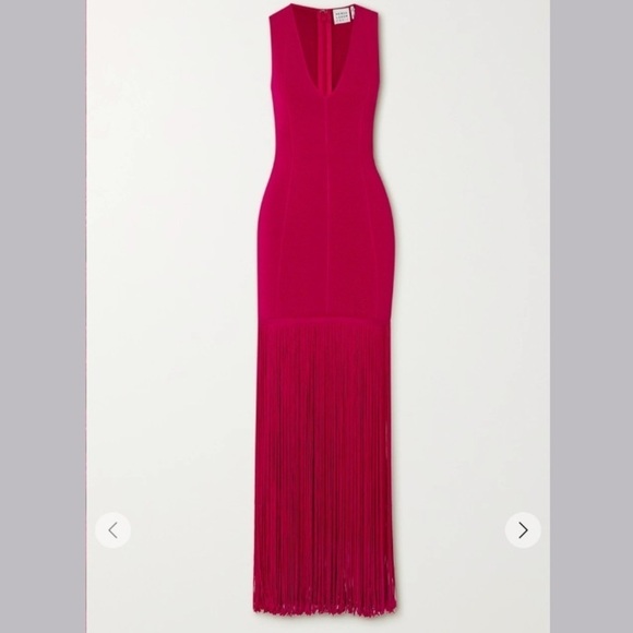 HERVÉ LÉGER Fringed bandage gown V neck Sleeveless red/pink women’s xl new - Picture 2 of 14